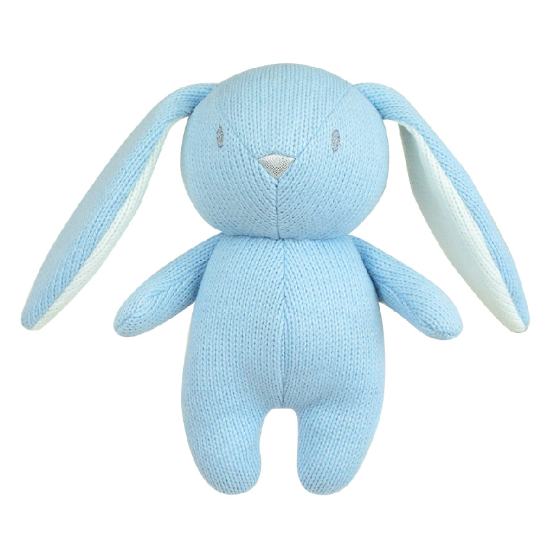  - tricotou - peluche tricot avec hochet - lapin bleu 20 cm 